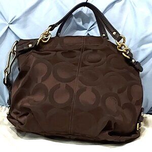 NWT - Coach Signature Op Art Sateen Brooke Canvas & Leather Shoulder Style Purse